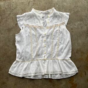 Old Navy | Women’s White Ruffled Sleeveless Button-Down Top Size XXL